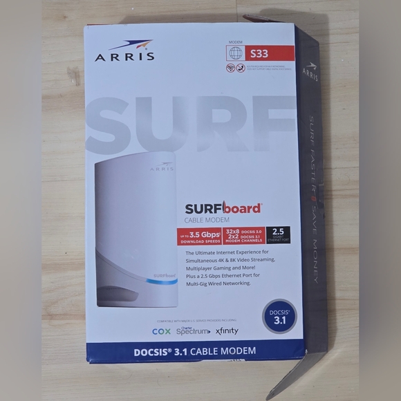 Arris Surfboard S33 Docsis 3.1 Multi-gigabit Cable Modem w/2.5 Gbps Ethernet - Picture 1 of 11